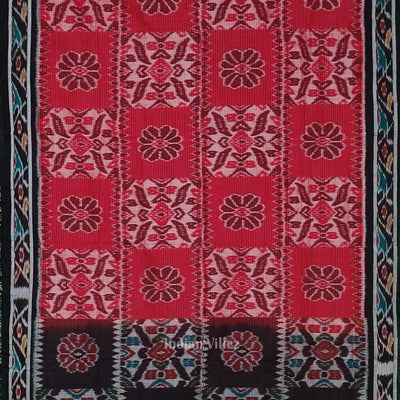 Red Black Odisha Ikat Maniabandha Cotton Saree