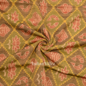 Mehendi Green Laxmi Pada & Shankha Theme Sambalpuri  Cotton Fabrics