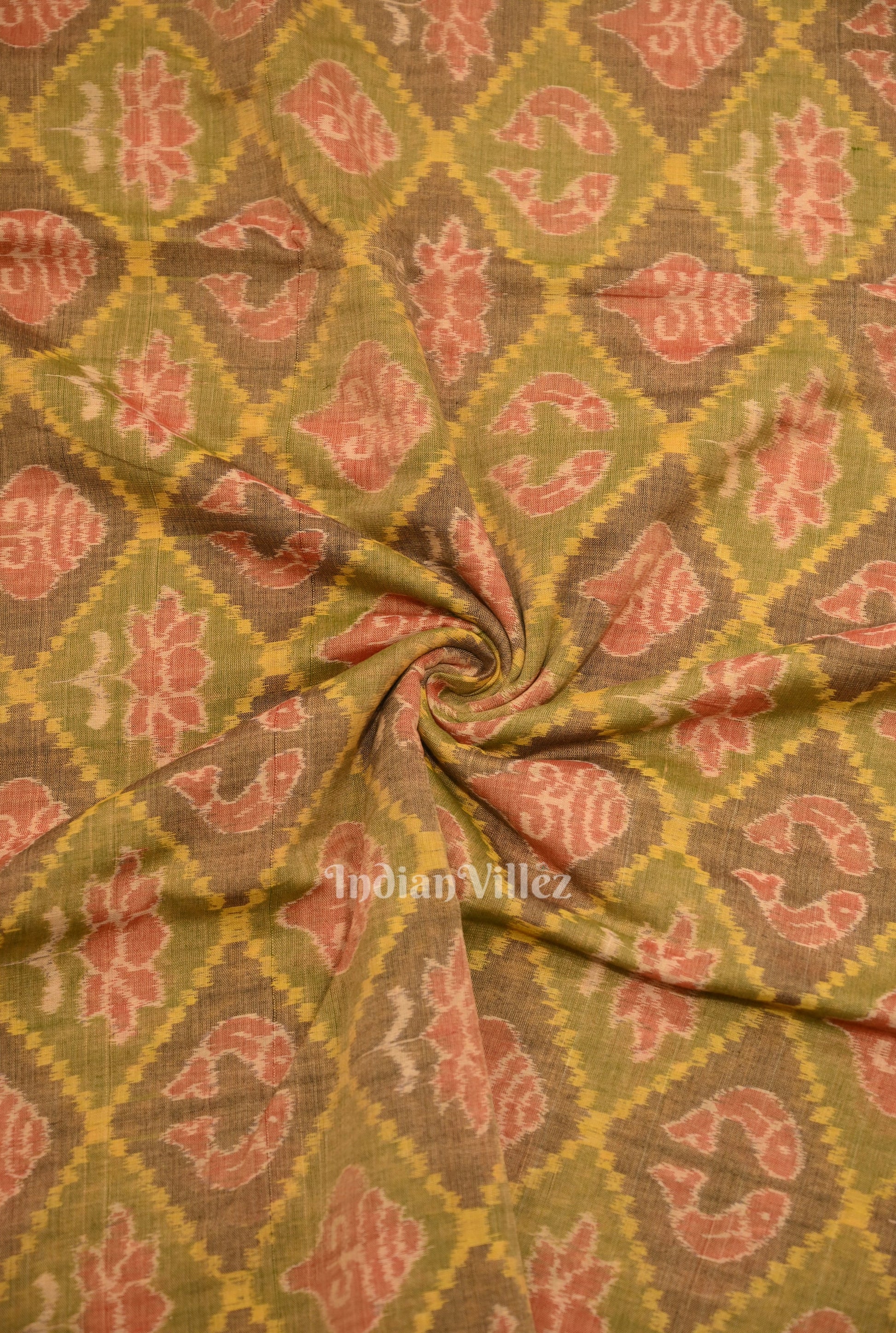 Mehendi Green Laxmi Pada & Shankha Theme Sambalpuri  Cotton Fabrics