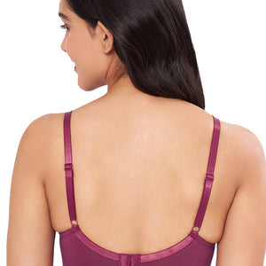 All-Day Elegance Solid Non Padded Non-Wired Super Support Bra - Red Plum