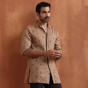 trueBrowns Men's Brown Printed Short Kurta