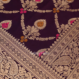 Purple Dual Tone Meenakari Pure Mashru Satin Silk Banarasi Saree