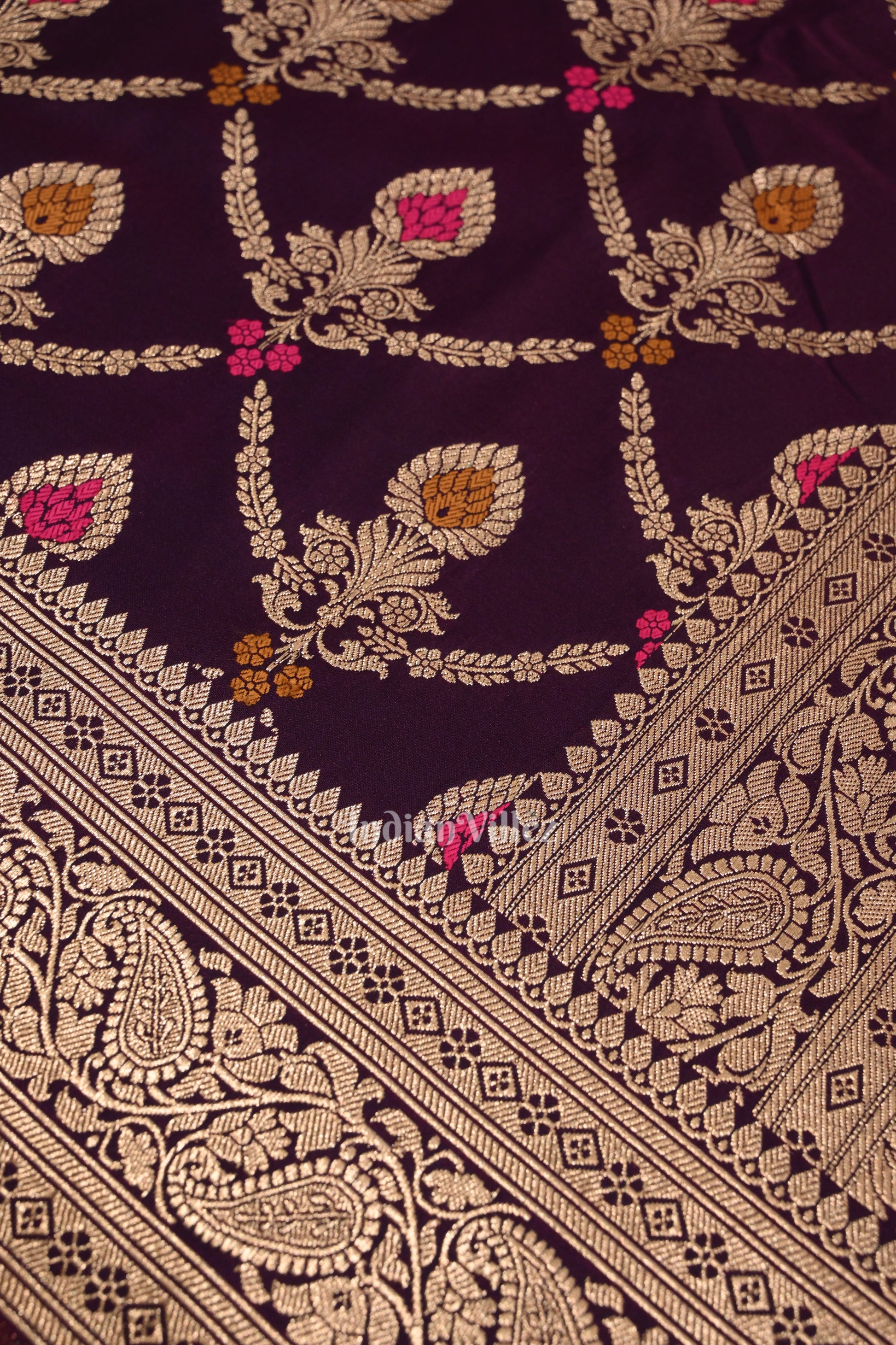 Purple Dual Tone Meenakari Pure Mashru Satin Silk Banarasi Saree