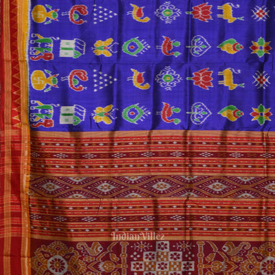Blue Red Nabarangi Nabakothi Odisha Ikat Khandua Silk Saree