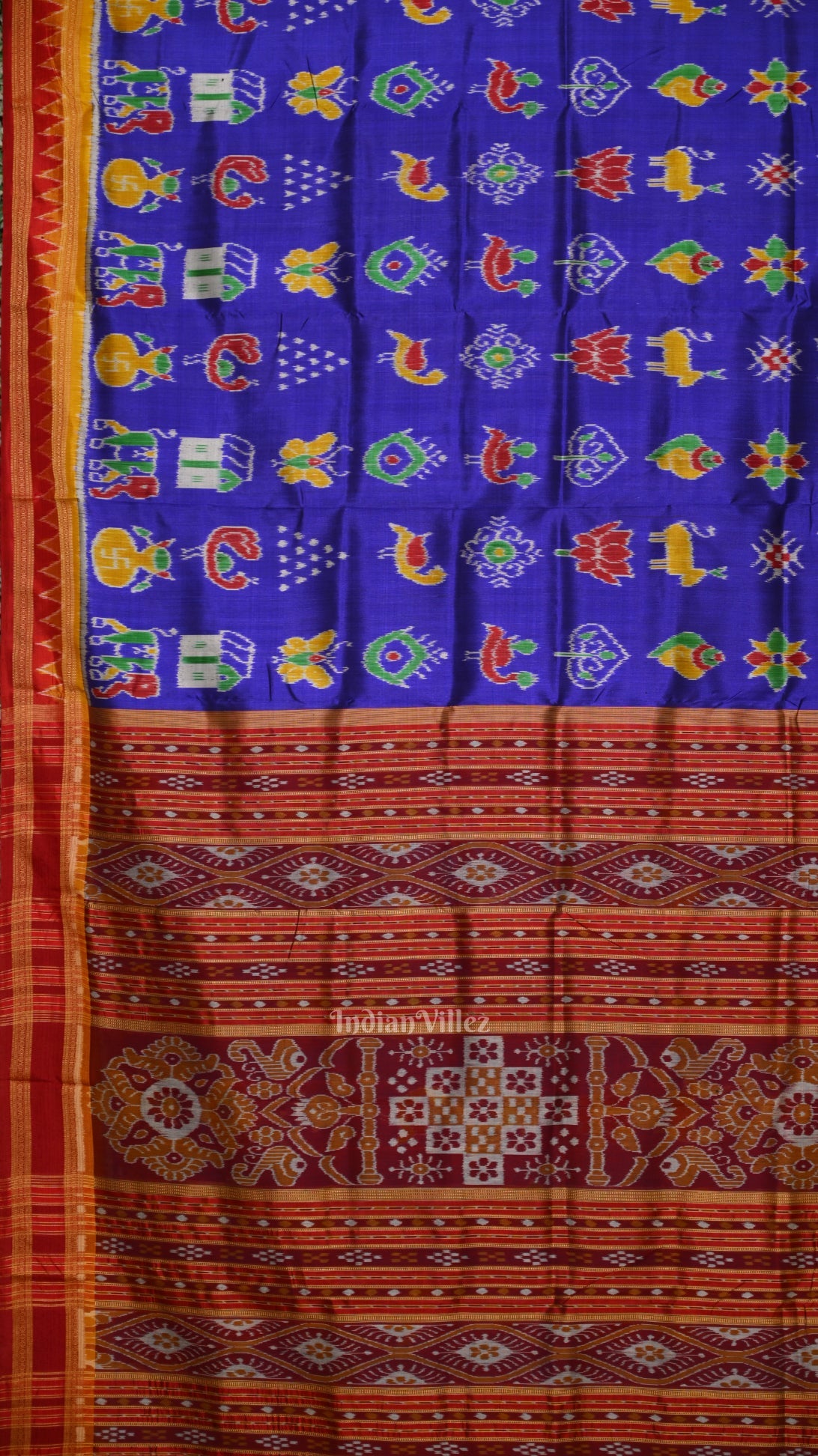 Blue Red Nabarangi Nabakothi Odisha Ikat Khandua Silk Saree