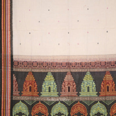 Gray Black Konark Sambalpuri Ikat Cotton Saree