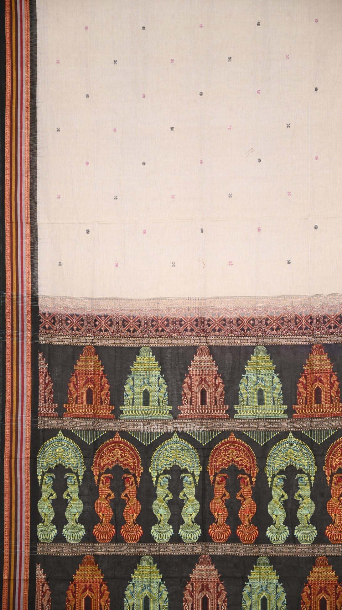 Gray Black Konark Sambalpuri Ikat Cotton Saree