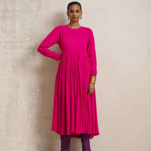 trueBrowns Pink Crinkle Anarkali Kurta Pant Dupatta Set
