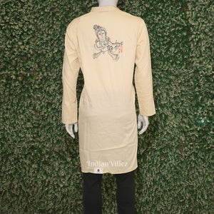 White Radha Krishna Raasleela Theme Hand-Painted Pattachitra Kurta