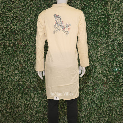 White Radha Krishna Raasleela Theme Hand-Painted Pattachitra Kurta