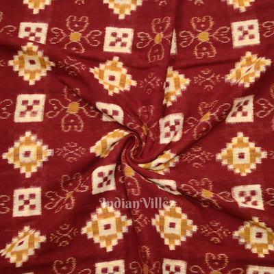 Maroon Pasapalli Motif Odisha Ikat Sambalpuri Cotton Fabric