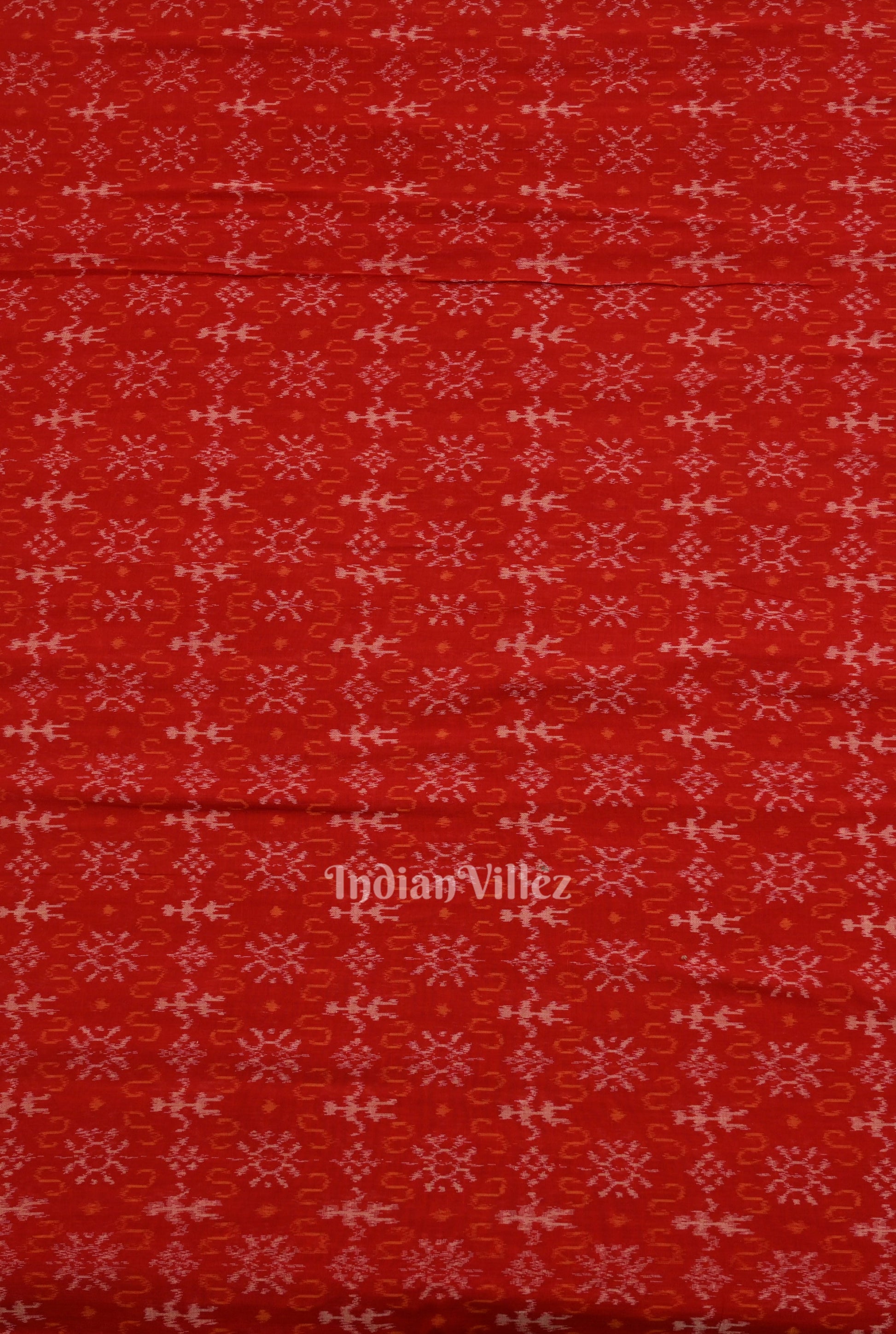 Red Tribal Theme Sambalpuri Ikat Cotton Fabric