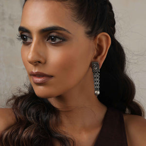 trueBrowns Silver Tone Flamingo Dangle Earrings