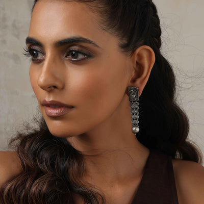 trueBrowns Silver Tone Flamingo Dangle Earrings