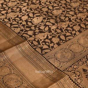 Black Coffee With Golden Work Pure Kanjivaram Silk Saree