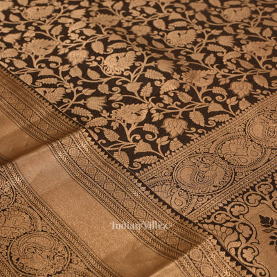 Black Coffee With Golden Work Pure Kanjivaram Silk Saree