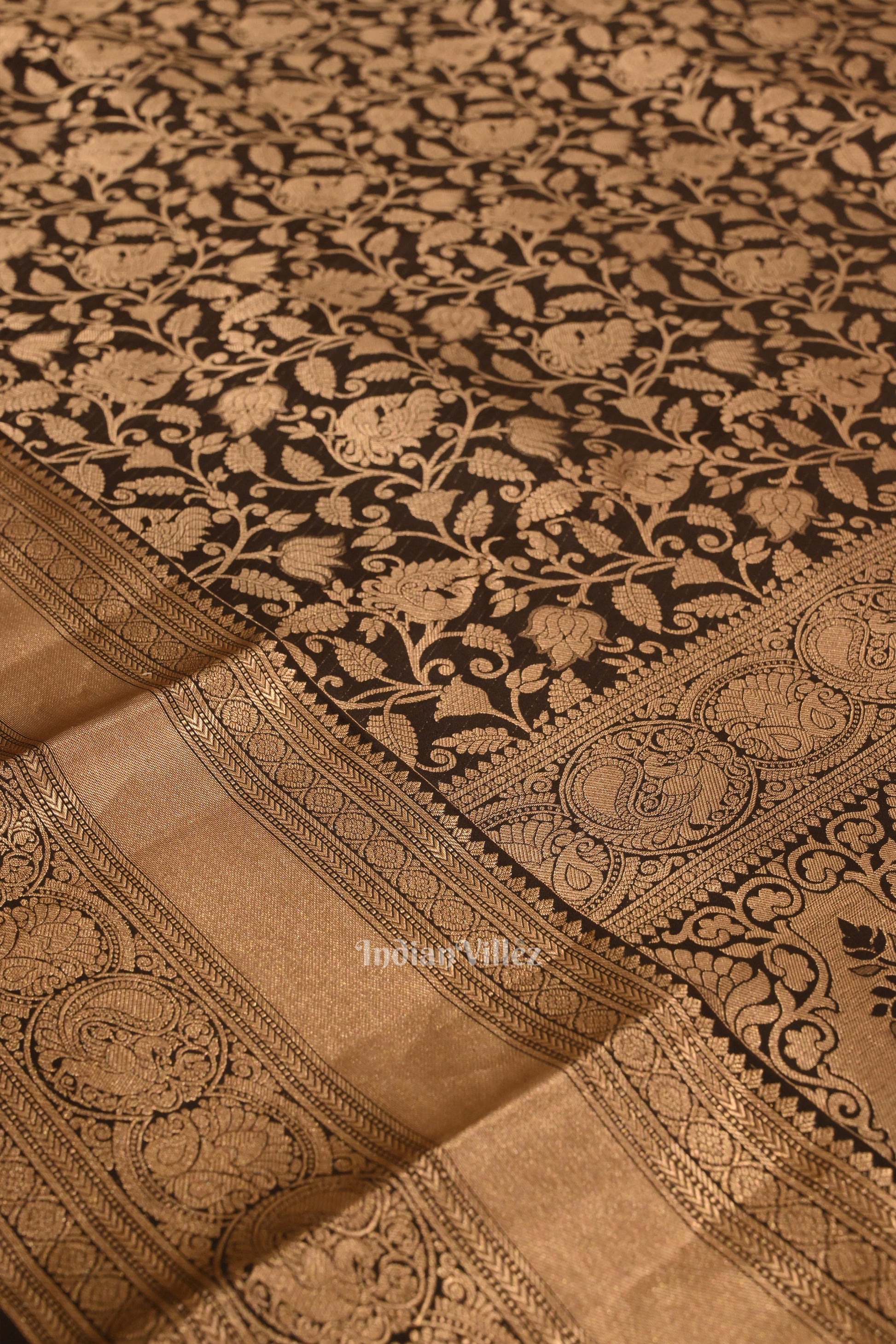Black Coffee With Golden Work Pure Kanjivaram Silk Saree