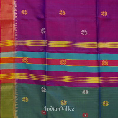 Maroon With Green Pure Bishnupuri Silk Saree