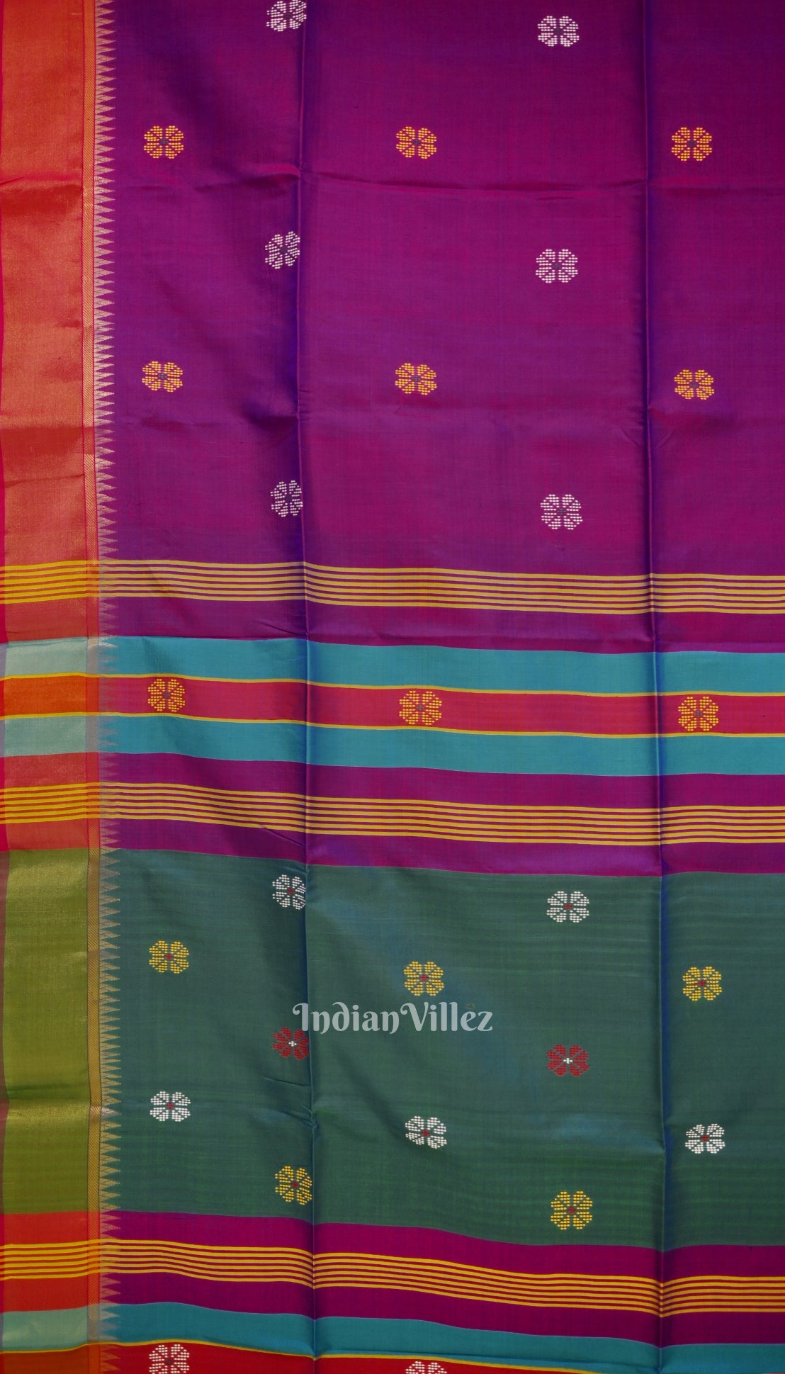 Maroon With Green Pure Bishnupuri Silk Saree