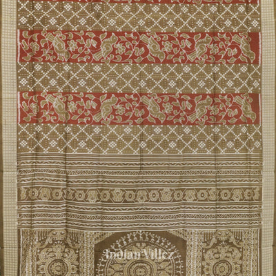 Moss Green with Maroon Odisha Ikat Sambalpuri Silk Saree