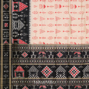 White Black Tribal Jhoti Theme Odisha Ikat Khandua Silk Saree