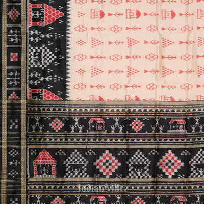 White Black Tribal Jhoti Theme Odisha Ikat Khandua Silk Saree