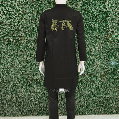 Black Radha Krishna Hand-Painted Pattachitra Kurta