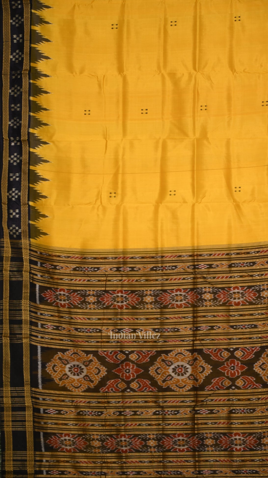 Yellow Black Border Pasapali Odisha Ikat Khandua Silk Saree