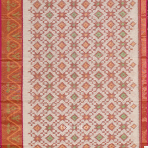 White pink Pochampally Ikat Sico (Silk & Cotton) Saree with Zari Border