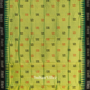 Parrot Green Tribal Theme Odisha Ikat Sambalpuri Silk Saree