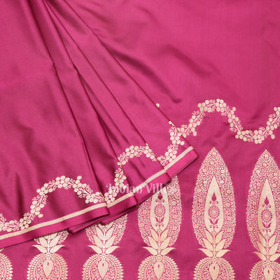 Magenta Pink Soft Pure Mashru Satin Silk Banarasi Saree