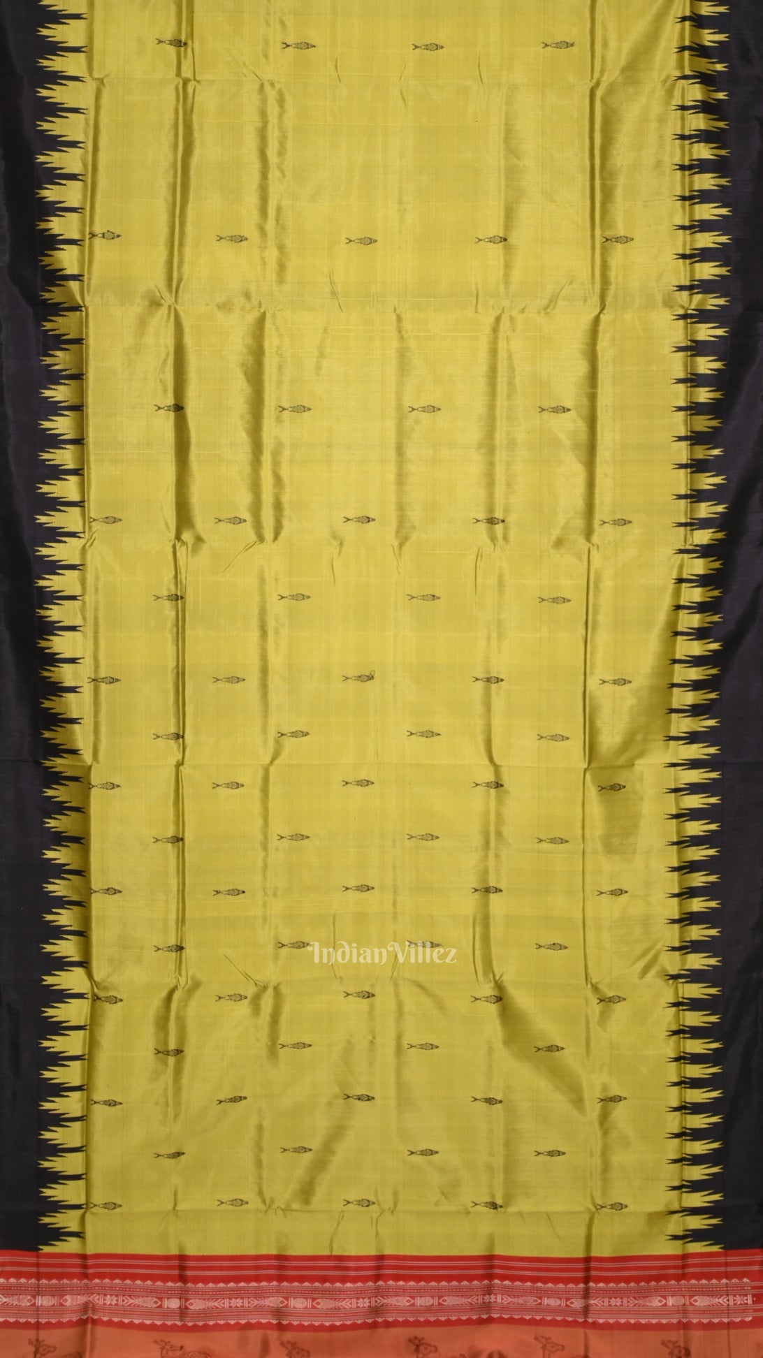 Mehendi Green with Fish Motif Double Pallu Berhampuri Silk Saree