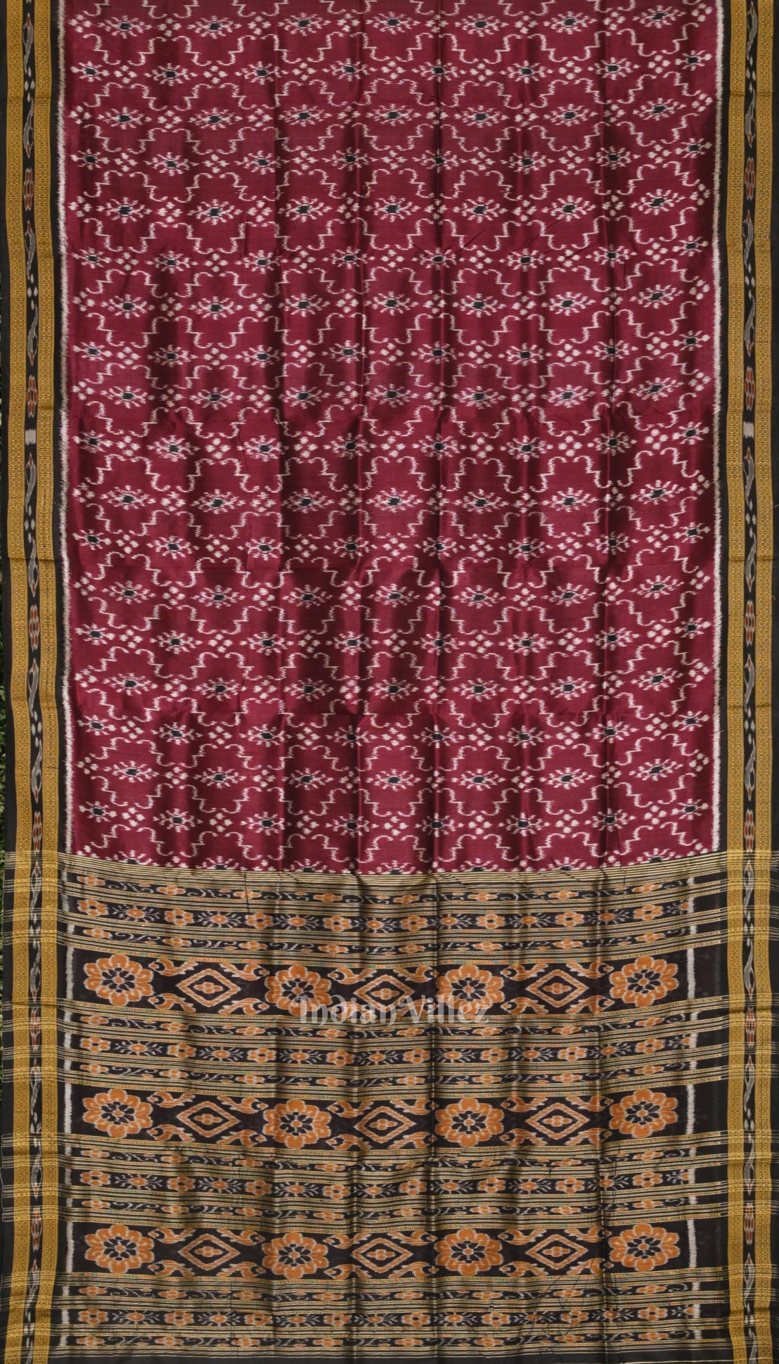 Maroon Black Khandua Ikat Silk Saree