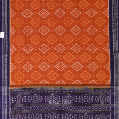 Orange Navy Blue Odisha  Sambalpuri Pure Cotton Saree