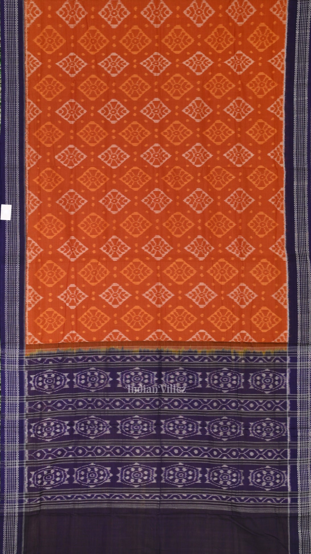 Orange Navy Blue Odisha  Sambalpuri Pure Cotton Saree