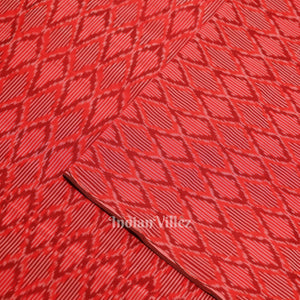Red Pochampally Ikat Silk & Cotton (Sico) Fabric