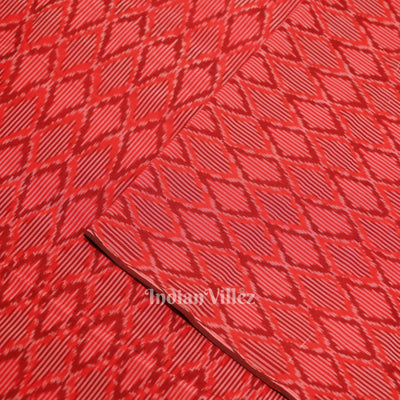 Red Pochampally Ikat Silk & Cotton (Sico) Fabric
