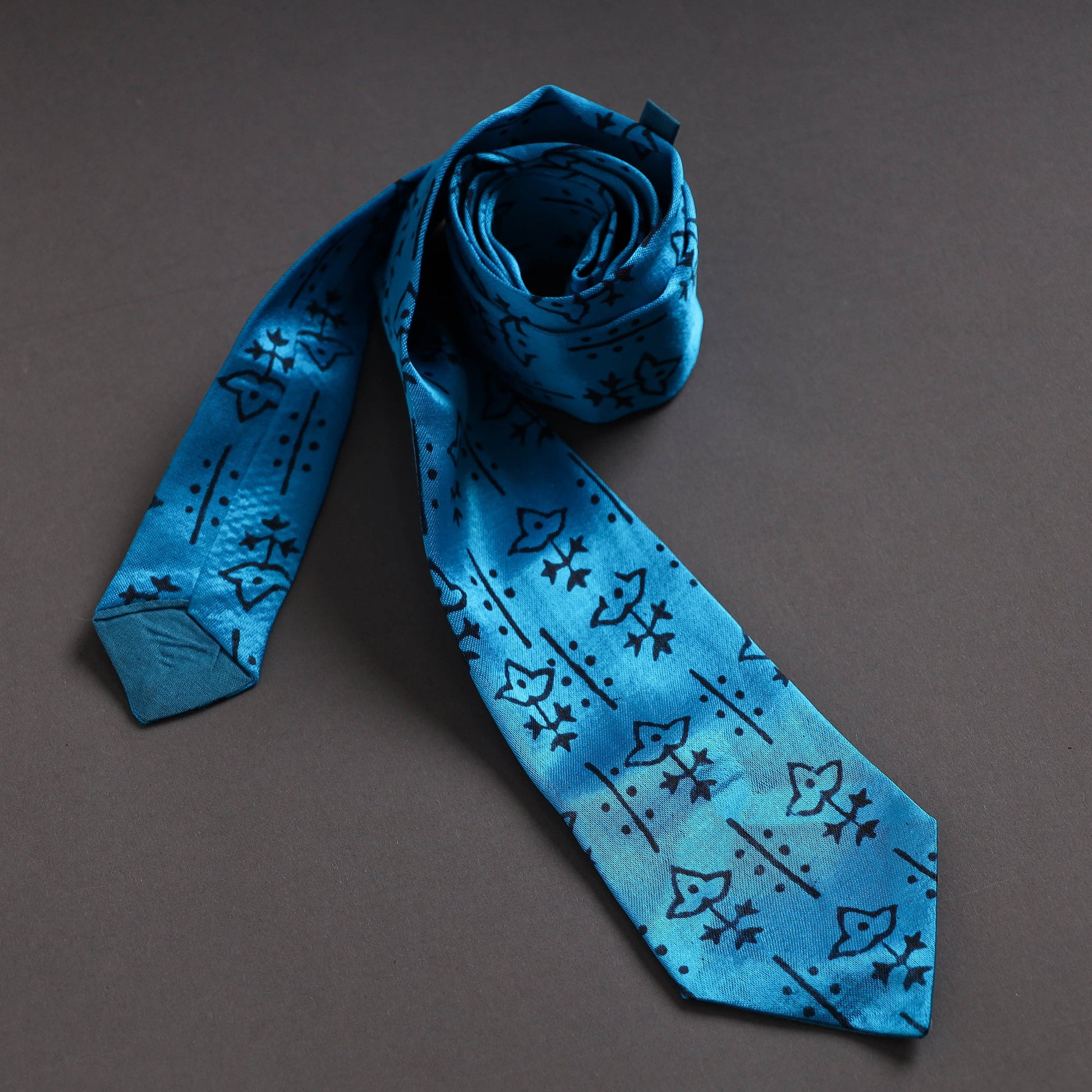 Block Printed Mashru Silk Handmade Necktie for Men