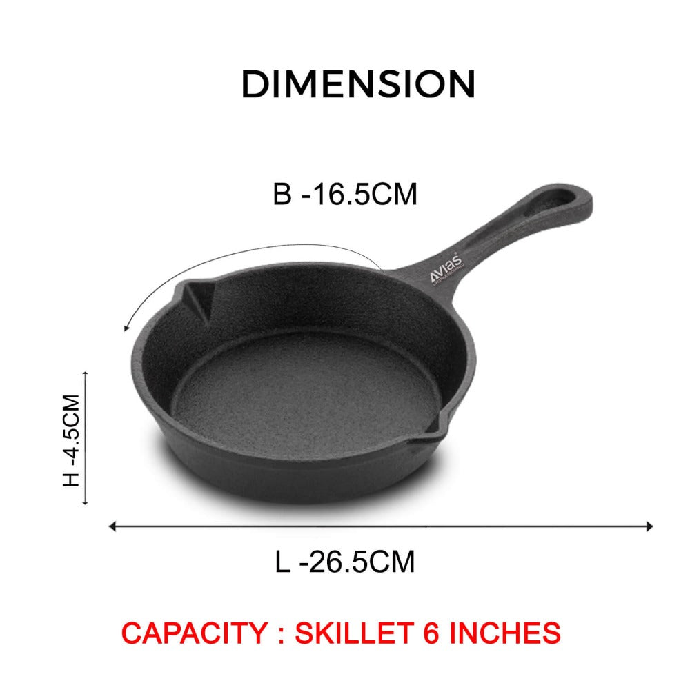 AVIAS Cast Iron Deep Skillet Iron Fry Pan | Black
