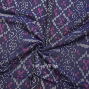 Blue Flower Pasapali Design Sambalpuri Odisha Ikat Cotton Fabric