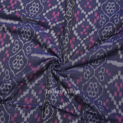 Blue Flower Pasapali Design Sambalpuri Odisha Ikat Cotton Fabric