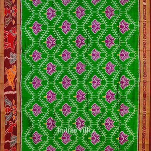 Green Lotus Design with Animal Border Khandua Silk Saree