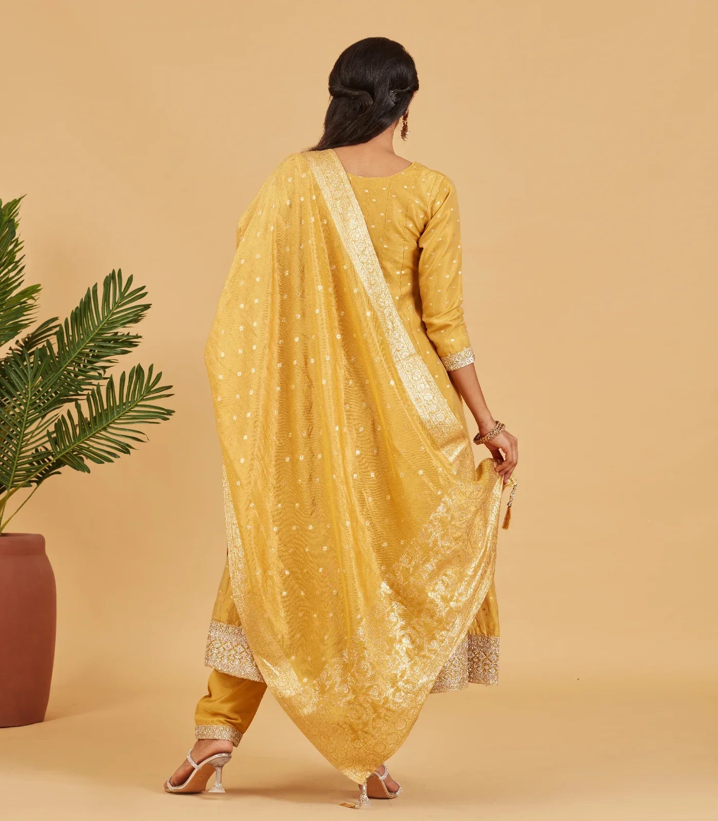 Yellow Anarkali Set With Matching Dupatta