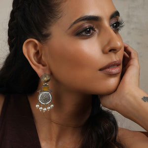 trueBrowns Silver Gold Tone Meenakari Pearl Drop Earrings