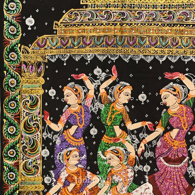 Black Nartaki Konark Temple Hand-Painted Pattachitra Saree