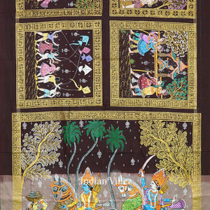 Coffee & Maroon Hindu Festival Hand-Painted Pattachitra Saree