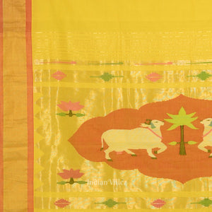 Yellow Butta Design Cotton Paithani Saree