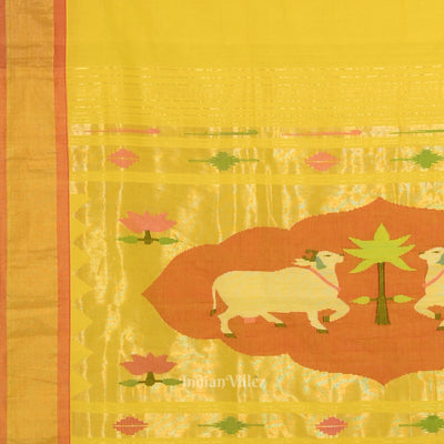 Yellow Butta Design Cotton Paithani Saree