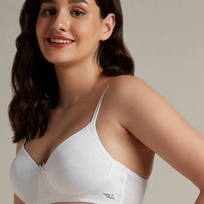 Simply Soft Padded Non-Wired Cotton Bra - White