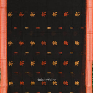 Black  Orange Odisha Handloom Doll Theme Bomkai Cotton Saree
